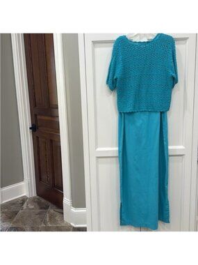 Turquoise Women's Mini Dress with Knit Overlay